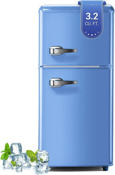 zyerch Mini Retro Fridge 3.2 Cu.Ft. Apartment Size Refrigerator with FreezerRetro Fridge Style with 7-Level Adjustable Thermostat Compact Vintage 2 Door Frid