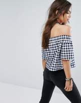 Thumbnail for your product : Glamorous Off Shoulder Top With Frill Sleeves In Gingham