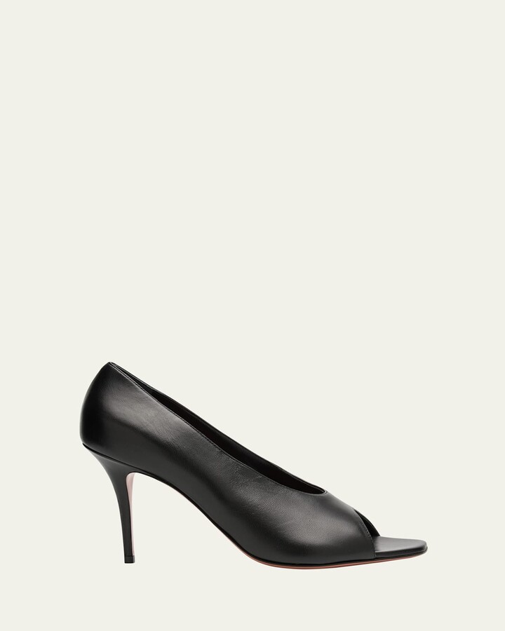 Amina Muaddi Julianne Peep-Toe Leather Pumps