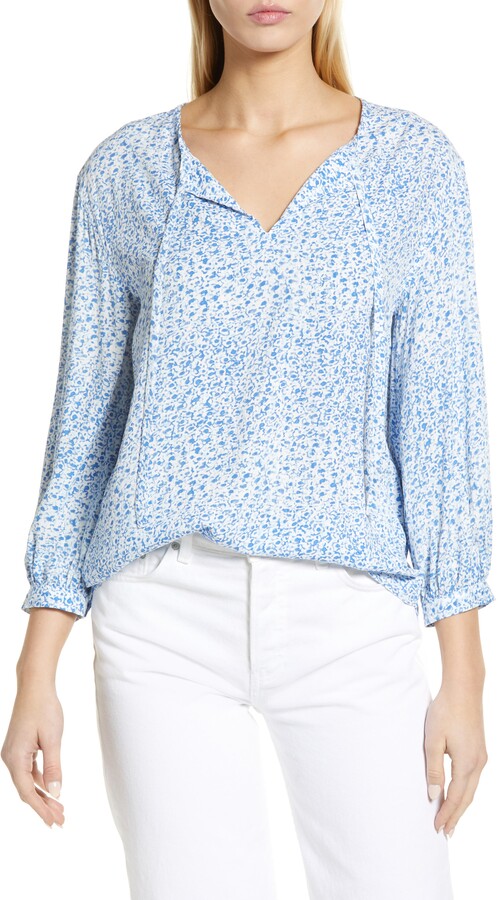 Blue And White Floral Print Blouse | ShopStyle