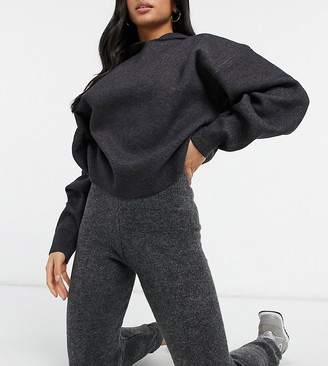 ASOS Petite DESIGN Petite co-ord knitted jogger in fluffy yarn in charcoal