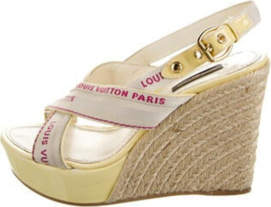Louis Vuitton, Shoes, Louis Vuitton Muster Yellow Patent Leather Wedge  Sandals Us 6 Eur 3637