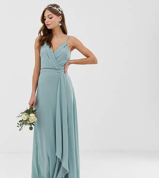 TFNC bridesmaid exclusive cami wrap maxi dress with fishtail in sage