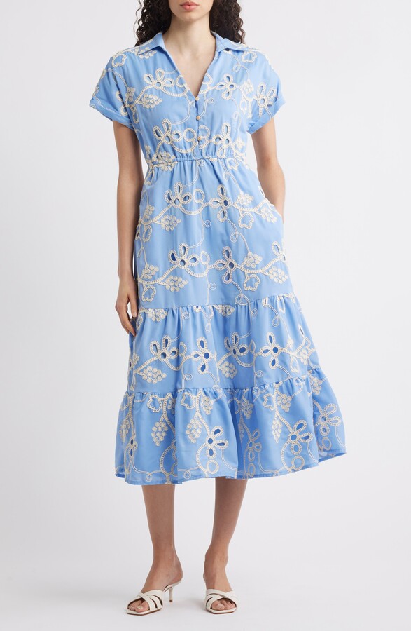 Sam Edelman Embroidered Tiered Midi Shirtdress