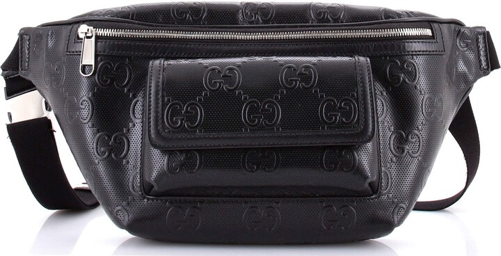 GUCCI Front Pocket Belt Bag GG Embossed Perforated Leather