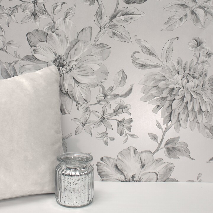 Crown Wallpaper Lucia Silver Floral Wallpaper Silver and White ShopStyle
