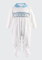 Thumbnail for your product : Rachel Riley Boy's Hand-Smocked Embroidered Footie, Size 1-12M