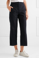 Thumbnail for your product : Alexander Wang T by Cropped Pinstriped Cotton-burlap Wide-leg Pants - Midnight blue