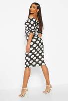 Thumbnail for your product : boohoo Large Polka Dot Off Shoulder Wrap Midi Dress