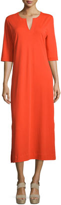 Joan Vass 3/4-Sleeve Cotton Interlock Maxi Dress, Petite