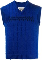 Thumbnail for your product : Maison Margiela distressed argyle V-neck vest