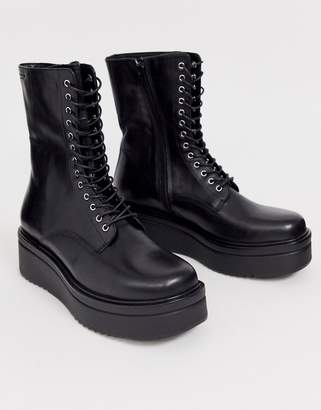 Vagabond Tara flatform chunky lace up boots in black leather