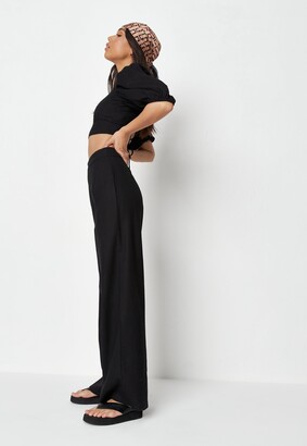 Missguided Black Co Ord Linen Mix Wide Leg Trousers