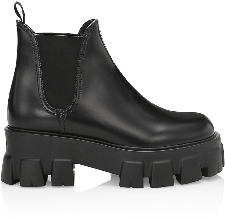 Prada Monolith 55 Leather Lug-Sole Chelsea Boots - ShopStyle