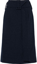 Thumbnail for your product : Oscar de la Renta Belted Metallic Wool-blend Crepe Skirt