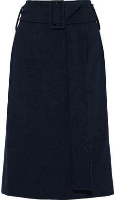 Oscar de la Renta Belted Metallic Wool-blend Crepe Skirt