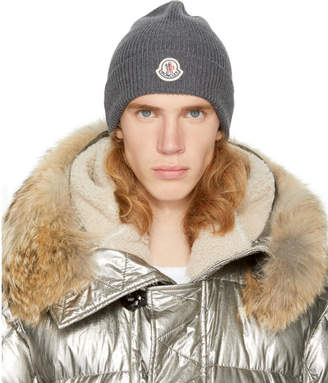 Moncler Grey Ribbed Wool Beanie