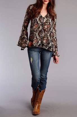 Stetson Floral Bell-Sleeve Blouse