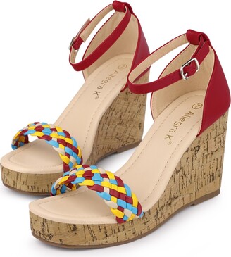 Allegra K Women's Platform Contrast Ankle Strap Wedges Heel Sandals Red 6 M US