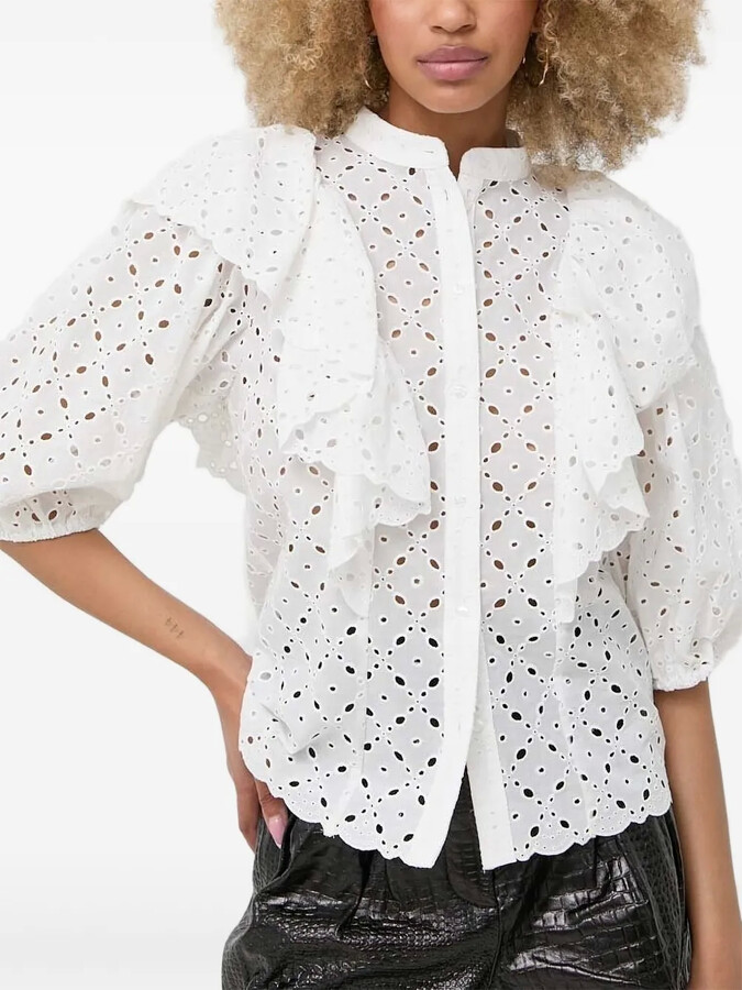 Notes du Nord Honey eyelet-embroidered ruffle blouse