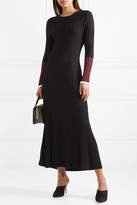 Thumbnail for your product : La Ligne - Tie-back Color-block Ribbed-knit Midi Dress - Black