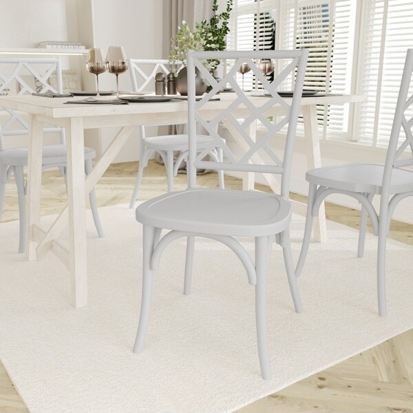 Emma and Oliver EmmaandOliverSolidWoodStackDiningChairwithDecorativeBackDesignandWhiteFinish