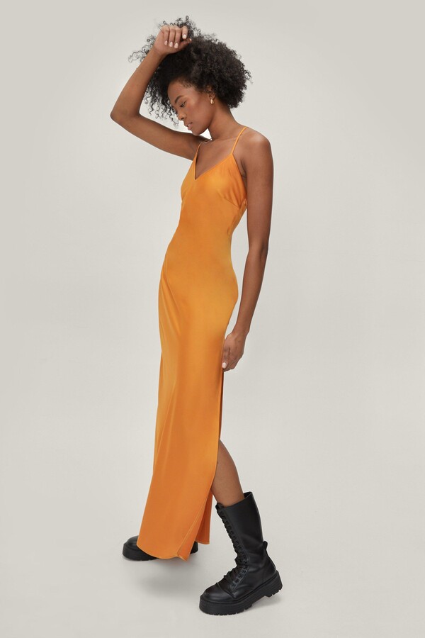 orange split dress