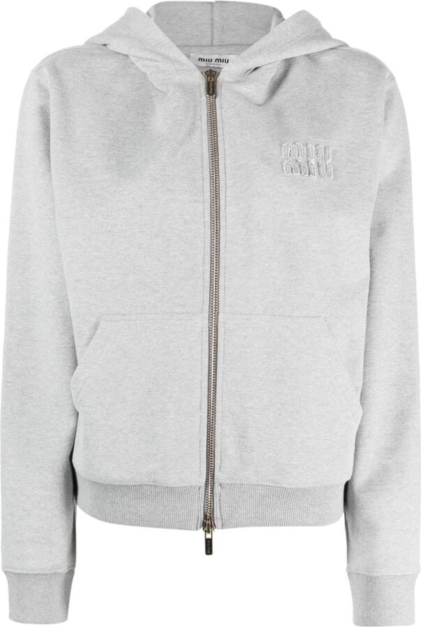 Miu Miu logo-embroidered cotton hoodie - ShopStyle