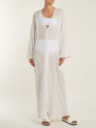 Raey Kimono Sleeve Striped Sheer Cotton Beach Dress - Womens - White Stripe