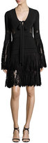 Thumbnail for your product : Elie Saab Lace & Knit Bell-Sleeve Cocktail Dress, Black