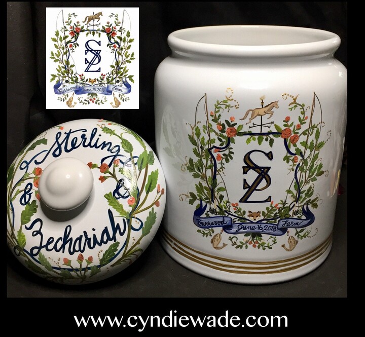 Etsy Wedding Monogram Cookie Jar Custom Painted Gift Bride & Groom