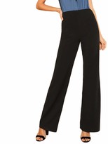 Thumbnail for your product : DIDK Women's Trousers High Waist Wide Leg Long Elastic Waistband Trousers Palazzo Plain Suit Trousers Office Pants Elegant - Black - Small
