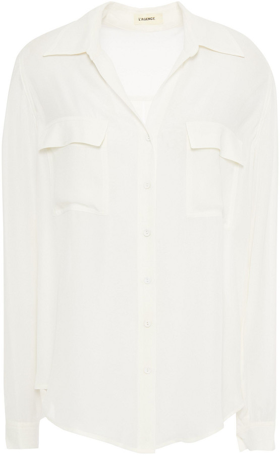 L'Agence Margaret Double Pocket Silk Shirt - ShopStyle Long Sleeve Tops
