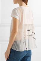 Thumbnail for your product : Sacai Printed Organza-paneled Linen-blend Jersey Top - White