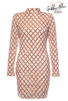Quiz Nude And Rose Gold Sequin Bodycon Dress