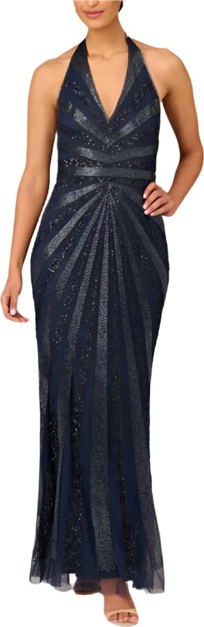Aidan Mattox Women's Halter Beaded Gown In Navy