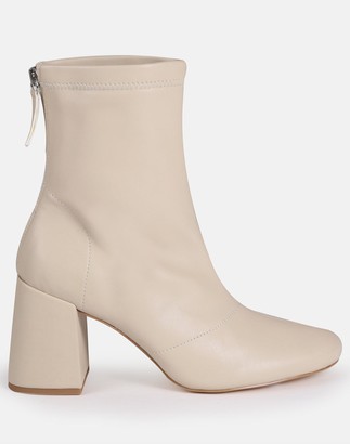 Missguided Faux Leather Block Heel Sock Boots Cream