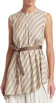 Thumbnail for your product : Brunello Cucinelli Striped Asymmetric Silk Top
