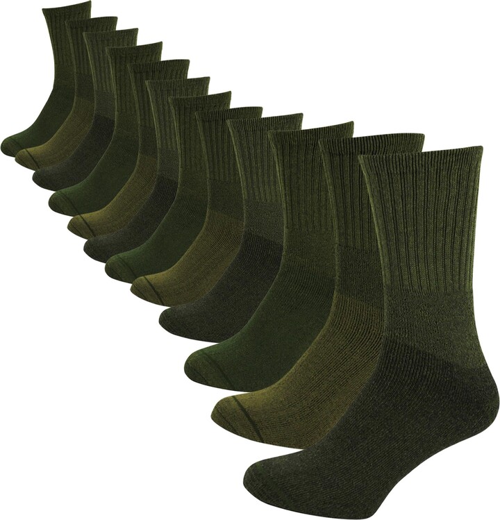 Itzu Chunky Military Style Ribbed Striped Boot Work Socks Olive Green