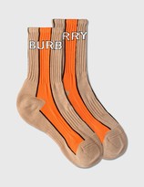 Thumbnail for your product : Burberry Logo Intarsia Striped Cotton Blend Socks