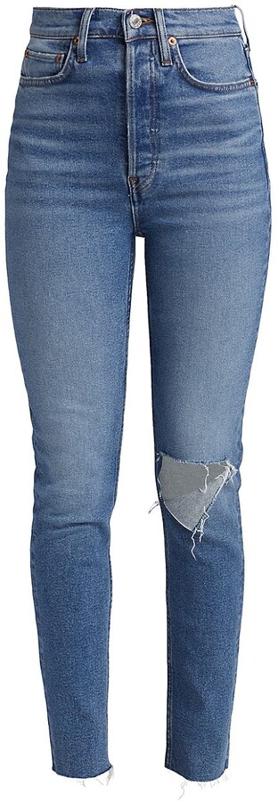 Newnessshop Pearl Jeans Women Skinny high Jeans Winter Frayed Ripped Jeans for Women Denim Pencil Pants 