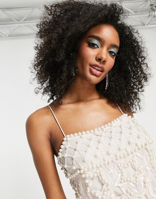 ASOS EDITION pearl embellished cami mini dress with faux feather dress in  soft pink - ShopStyle
