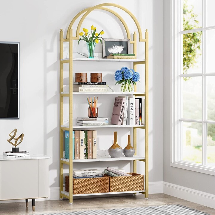 Farfarview 5 Shelf Etagere Arched Bookcase, 72"Tall Metal Bookshelf