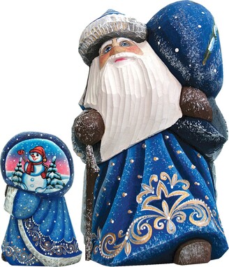 G Debrekht G.DeBrekht Woodcarved and Hand Painted Santa Snow Day Yuletide with Bag Figurine