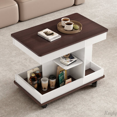 Keyly inc Modern Multifunctional Adjustable 360°Rotating Top End Table with Wheels and Lift-Top