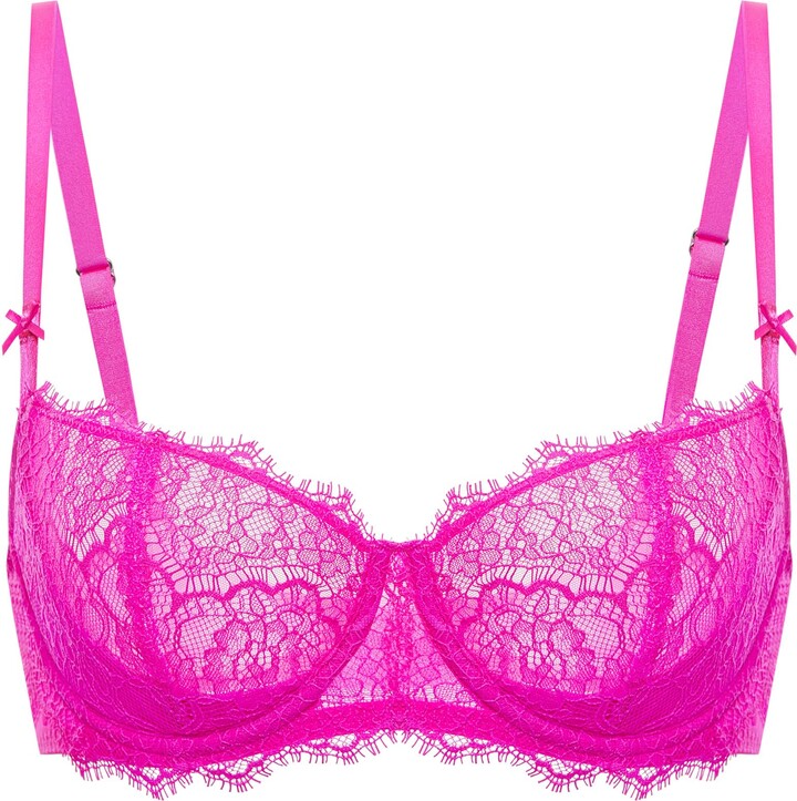 DOBREVA Women's Lace Bra Half Cup Non Padded Push Up Underwire Sheer Bras Bright