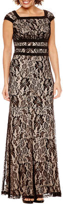 Melrose Short Sleeve Lace Evening Gown-Petites
