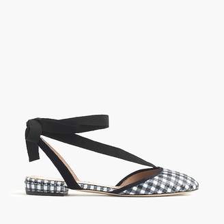 J.Crew Gingham ankle-wrap flats