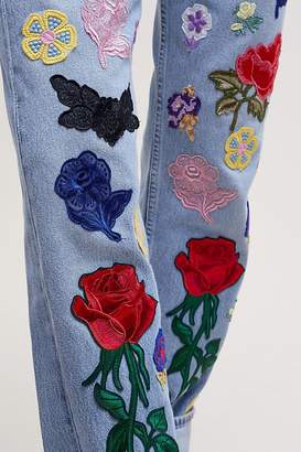 Anthropologie Floral Embroidered Slim Fit Jeans