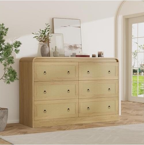 gaomon 46''Wide Rattan Dresser6 Drawer Dresser for BedroomDressers & Chests of Drawers